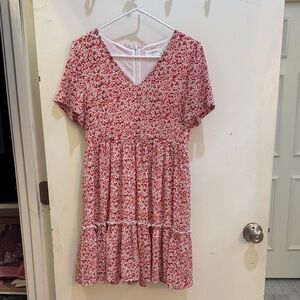 Pink Lily Red Floral Mini Dress
